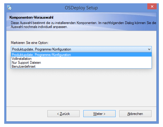 Komponentenauswahl beim Setup zu OS-Deploy