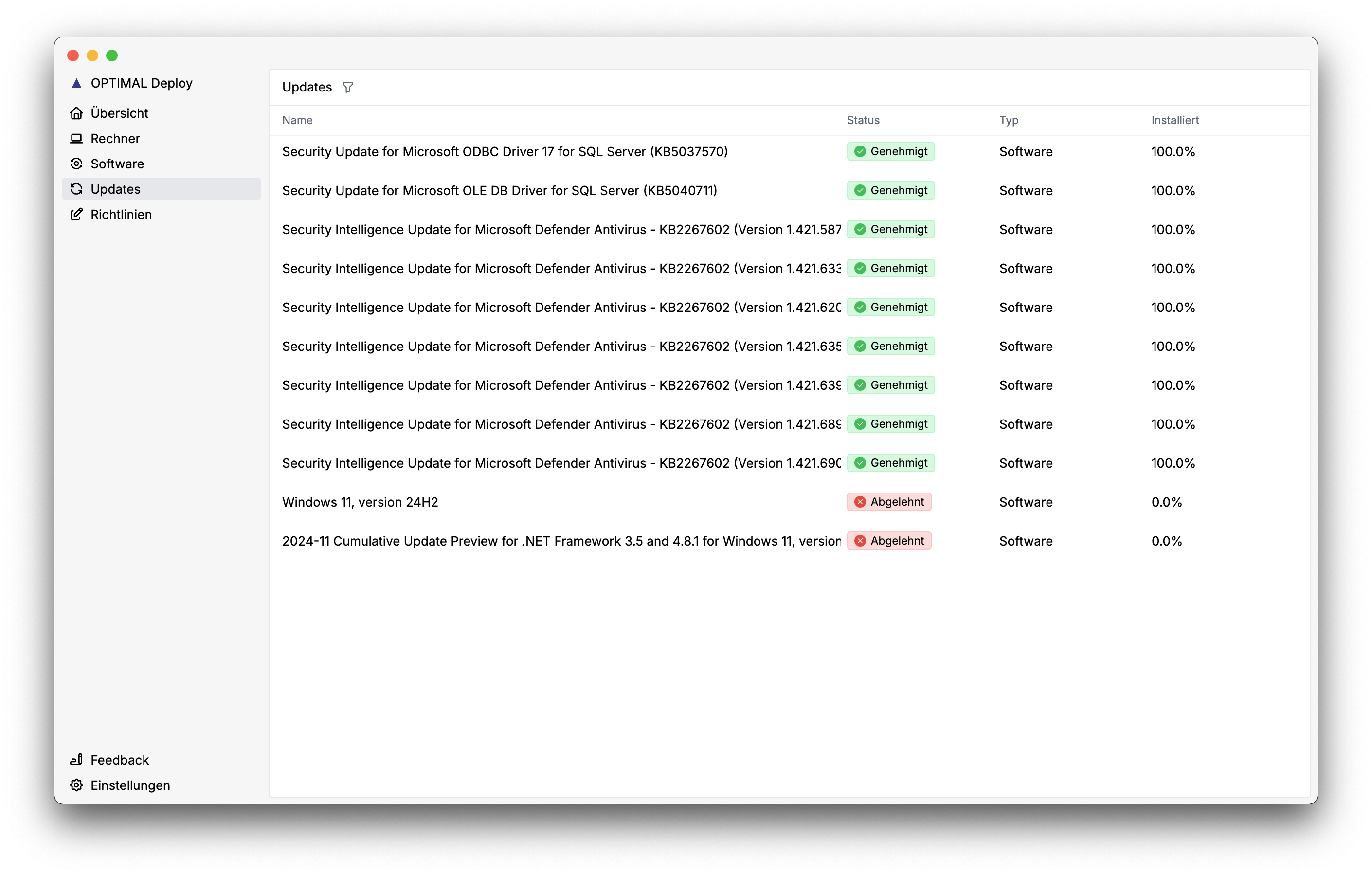 OPTIMAL Deploy - Patch Management Konsole