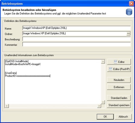 Anlegen eines Betriebssystems nach der Master Erstellung