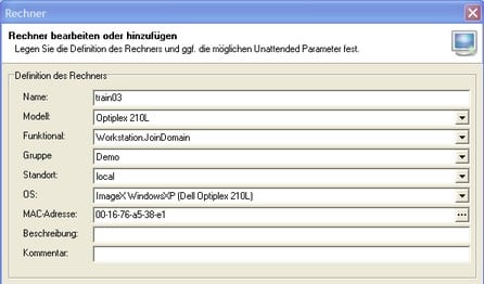 Anlegen eines rechners für das Imaging